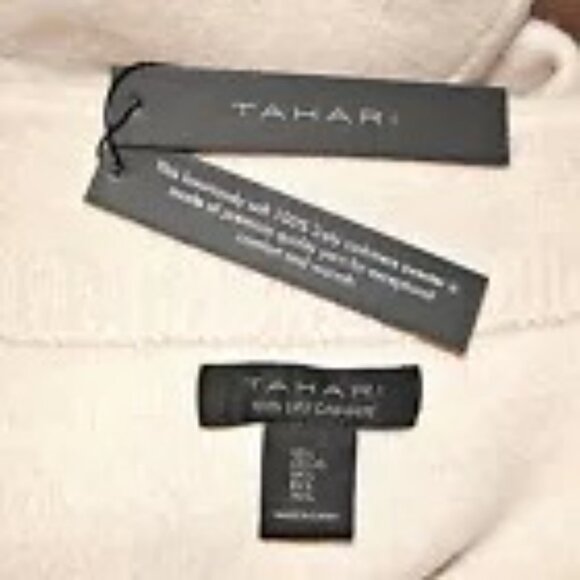 😊TAHARI 100% Cashmere Sweater Ultra Soft Mock Neck Relaxed Fit Beige Wm Sz M - Picture 10 of 11